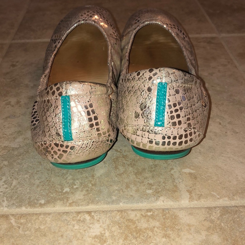 Tieks Women's Pink Snake-Print Flats with Teal Accents
